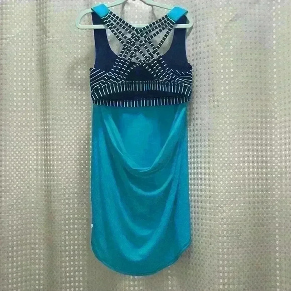 LULULEMON WILD TANK HEATHER BLUE TROPICS/Parallel Stripe Deep Navy Tranquil 6/S - Picture 7 of 13